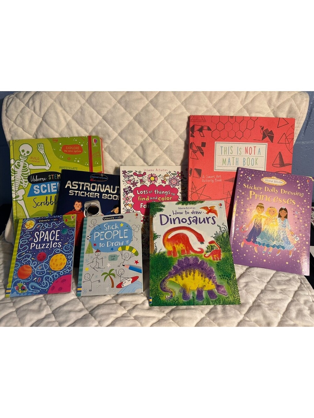 Lot of 8 Usborne Children’s Activity Books Stickers Drawing STEM Puzzles